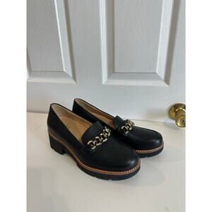 Naturalizer NWOT Desi Chain Detail Platform Lug Sole Heeled Loafer Sz 8.5 Black